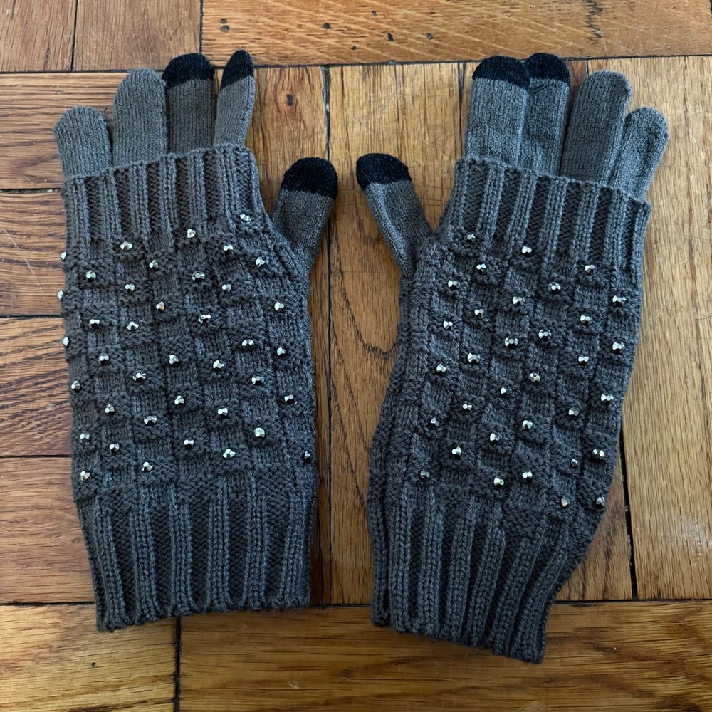 Khaki Green Layered Gloved with Rhinestones